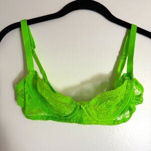 Deborah Marquit Demi Lace Bra Underwire Unlined 32B Neon Green Fluorescent Lime